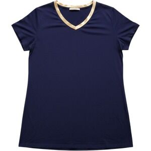Latuza Womens 2X Plus Navy Blue Bamboo Viscose V-Neck T-Shirt‎ Gold Trim